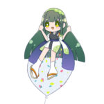 真っ白な背景で東北ずん子が風船に座っている絵