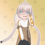 A.I.VOICEの衣装を着た紲星あかりが帽子を右手で下にもち、眼鏡を左手でくいっとしてる