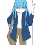 玄関で靴を脱ぐ社会人の琴葉葵、右手を壁について体を支えている