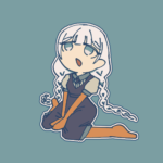 女の子座りをしながらスカートを抑え、上を向く紲星あかり